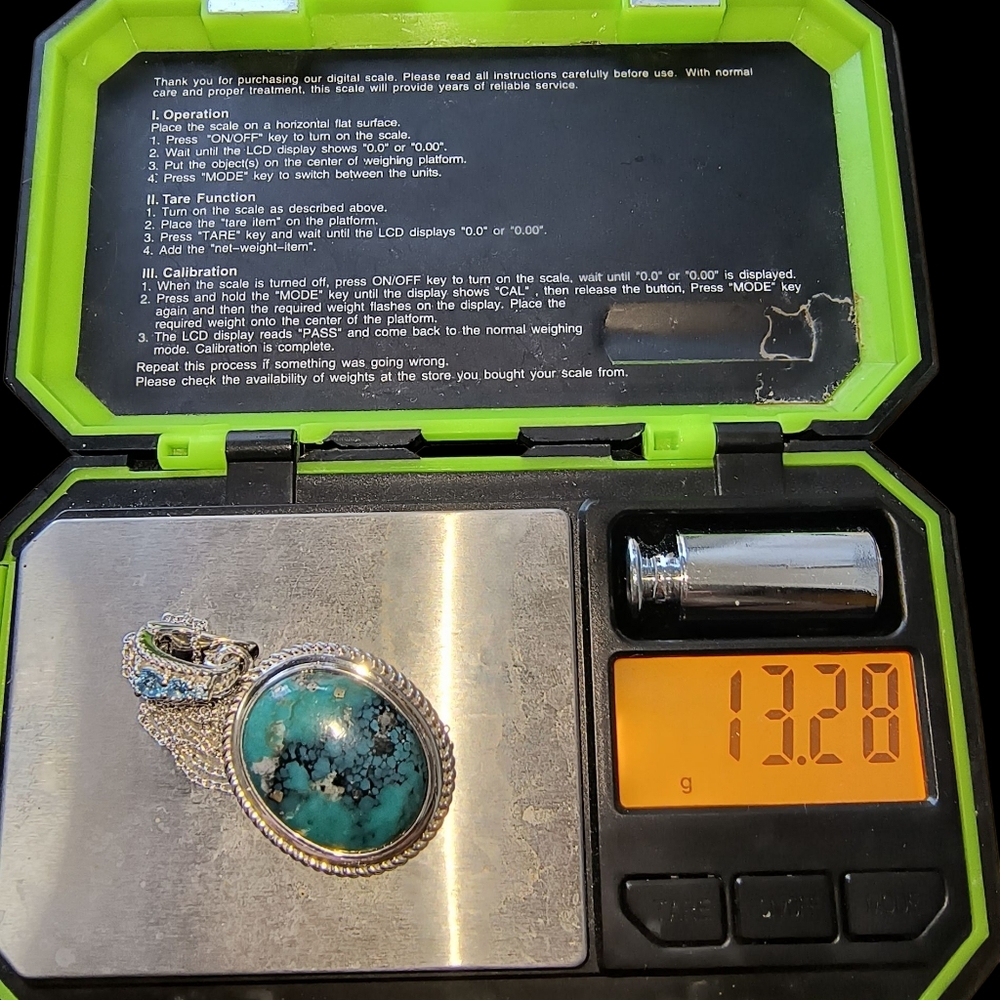 Large Campo Frio Turquoise & Blue Topaz Enhancer Necklace In Sterling Silver - Picture 11 of 11